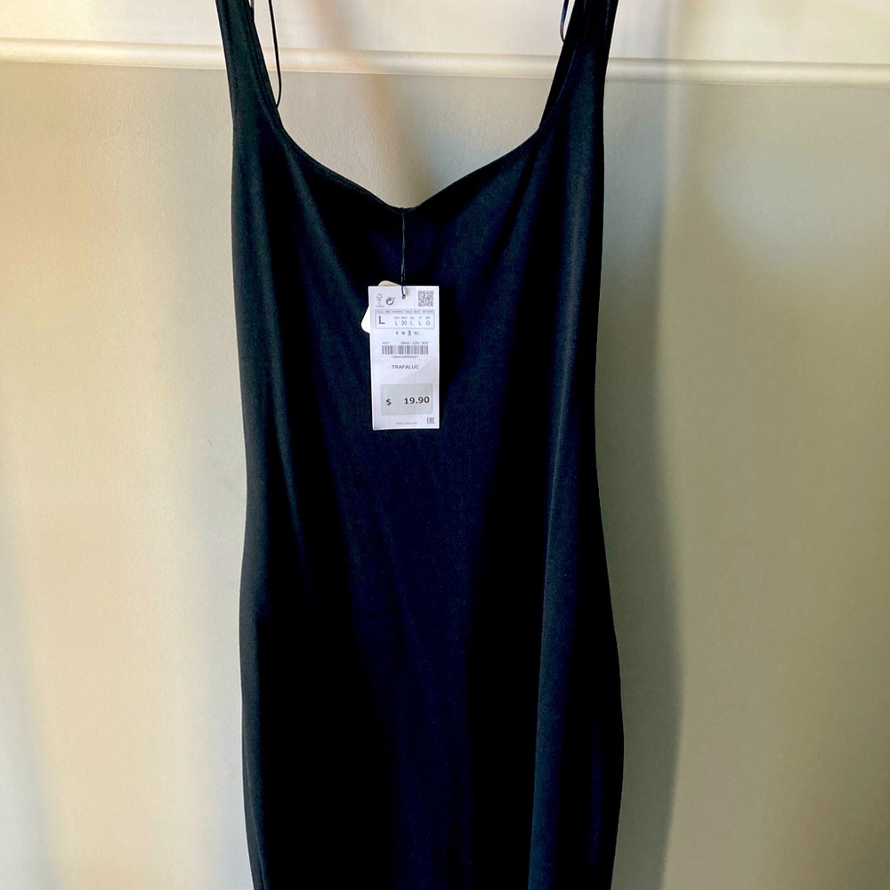 ZARA Black Bodycon Tank Dress L; NWT